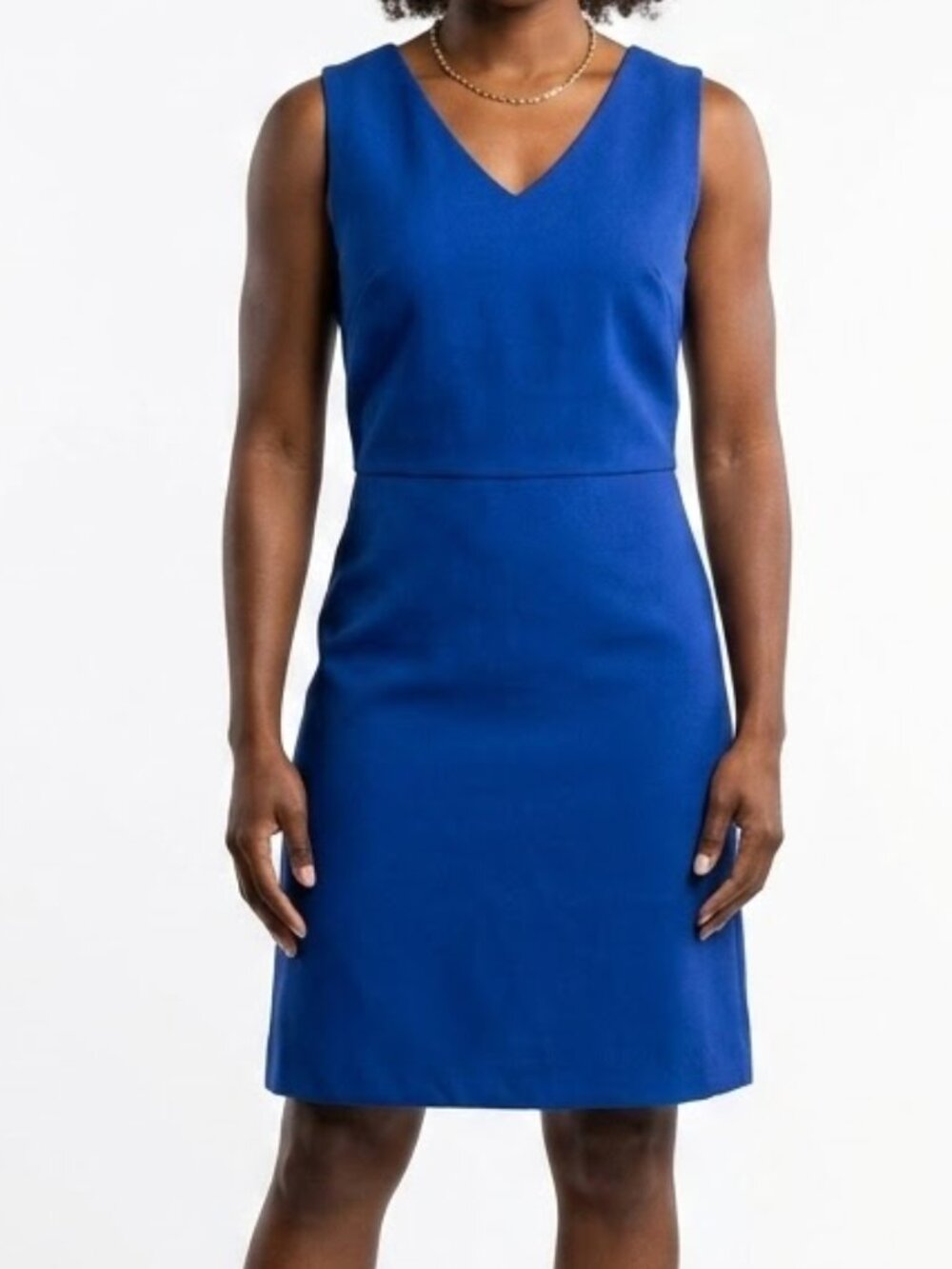 LOFT Electric Cobalt Blue V-Neck A-Line Structured Minimalist Work Dress 14